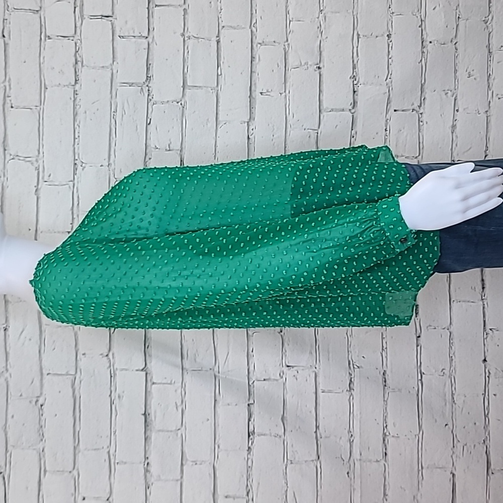 J Crew Flowy Sheer Silk Chiffon Long Sleeve Dot Blouse in Green - Picture 4 of 17